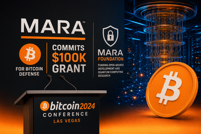 MARA Foundation logo with Bitcoin network visualization and quantum computing imagery