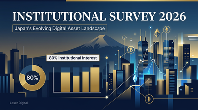 Abstract visualization of Japanese institutional investment flowing into digital asset networks