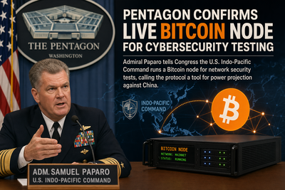 U.S. military Bitcoin node concept showing the Pentagon and Bitcoin network visualization