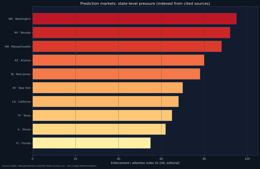 US map showing state-by-state prediction market legal status