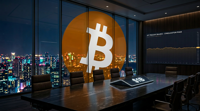 Michael Saylor speaking at a conference with Bitcoin price charts in the background