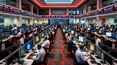 Charles Schwab logo with Bitcoin and Ethereum symbols on trading screen