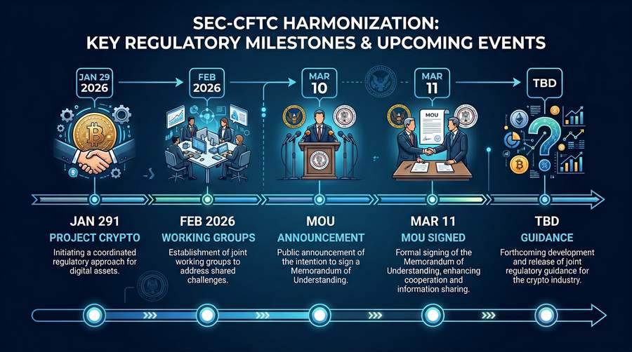 Timeline showing SEC-CFTC harmonization milestones and upcoming regulatory events