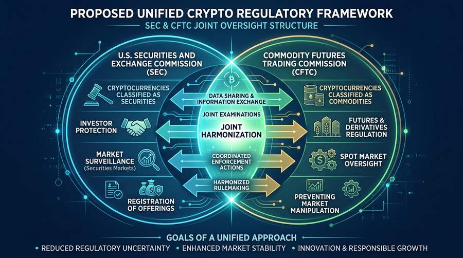 SEC and CFTC regulatory framework diagram showing unified crypto oversight structure