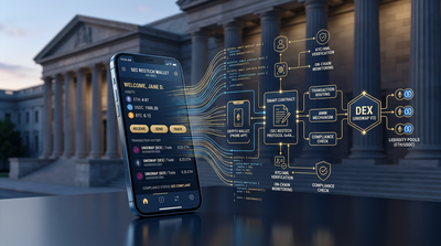 Digital wallet interface with SEC regulatory documents in background