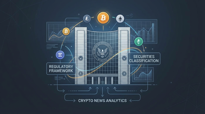 SEC headquarters building with cryptocurrency symbols overlaid