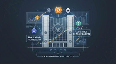 SEC headquarters building with cryptocurrency symbols overlaid