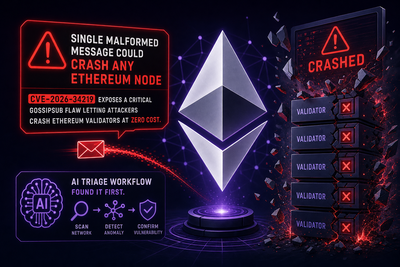Diagram showing gossipsub vulnerability flow in Ethereum network with PRUNE message overflow