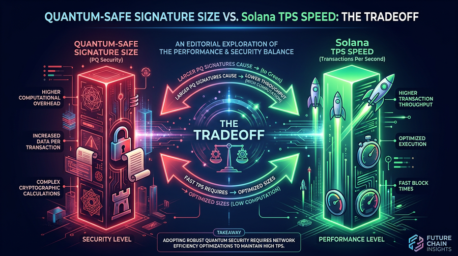Chart comparing Solana&rsquo;s current 65,000 TPS with projected 39,000 TPS after quantum-resistant upgrade