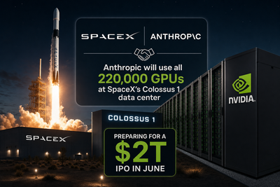 SpaceX Colossus 1 data center with NVIDIA GPU racks powering Anthropic Claude AI services