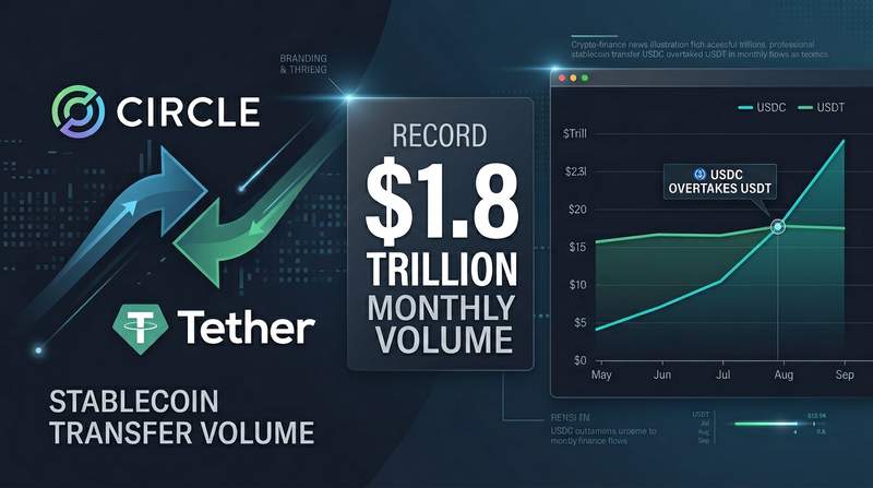Stablecoin volume chart showing USDC and USDT transfer shares in February 2026