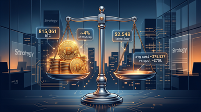 Abstract visualization of corporate Bitcoin treasury holdings with network nodes and price equilibrium indicators