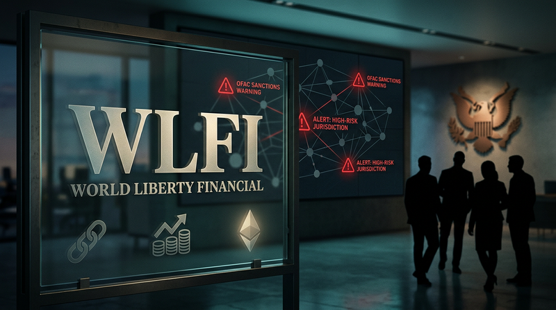 World Liberty Financial logo with shadowy network connections in background