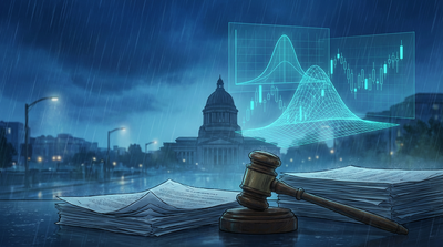 Washington state capitol building with legal documents and prediction market charts