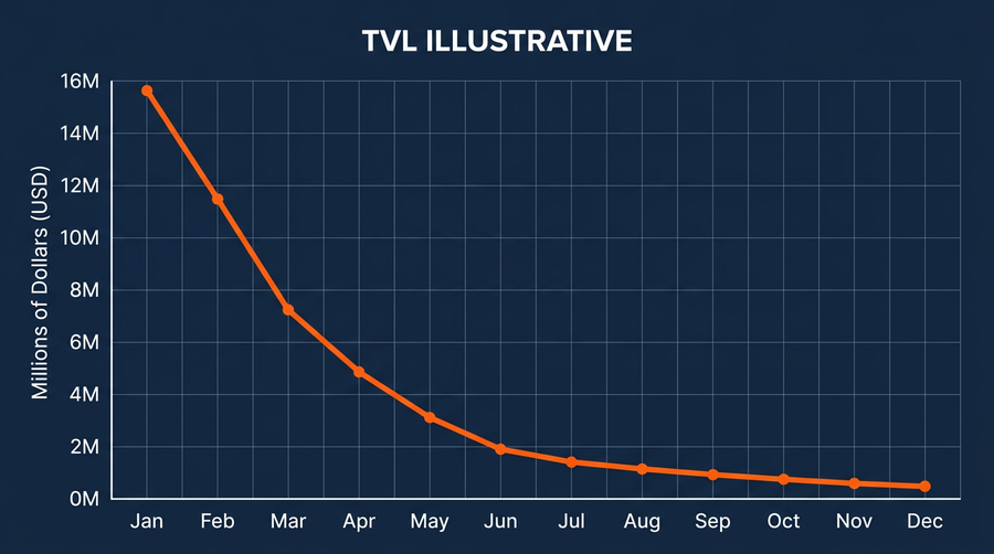 Chart showing World Liberty Financial&rsquo;s TVL declining from peak to current levels
