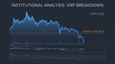XRP price chart showing breakdown below $1.44 support level with technical indicators