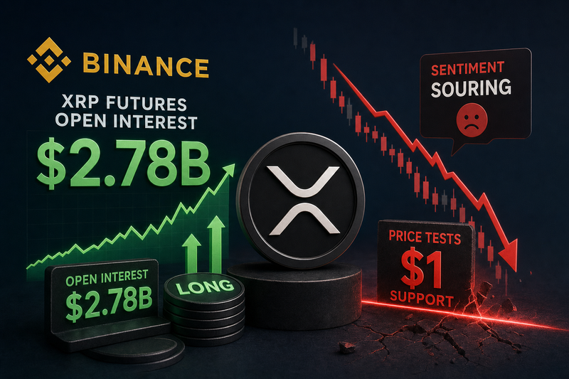 XRP futures open interest chart showing $2.78 billion with long-short ratio data