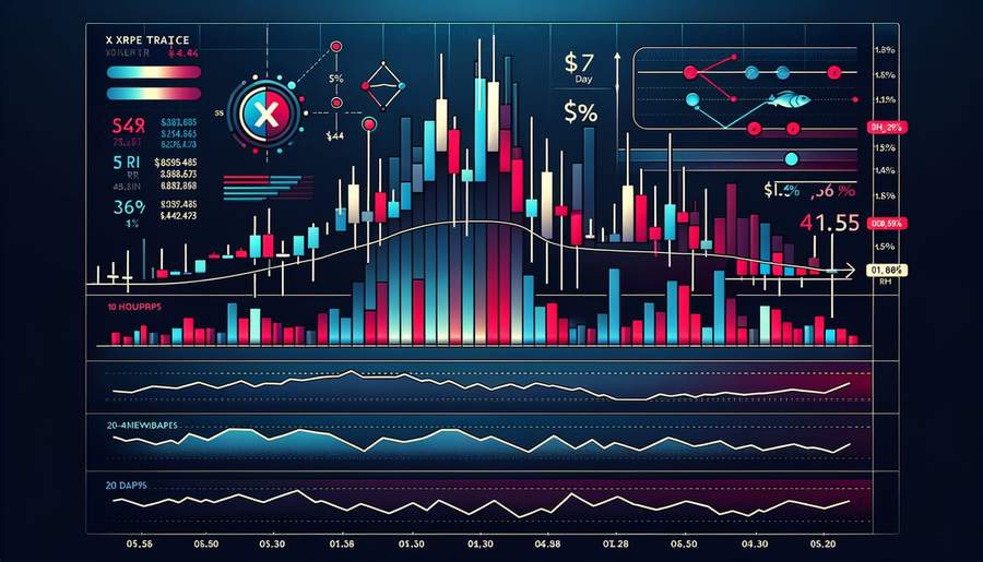 XRP price chart displaying technical breakdown below $1.44 support with volume and RSI indicators